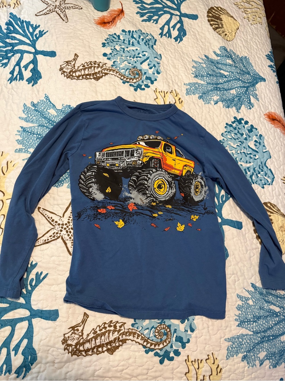 The Children's Place Blue Long-Sleeve Tee with Yellow Monster Truck Graphic